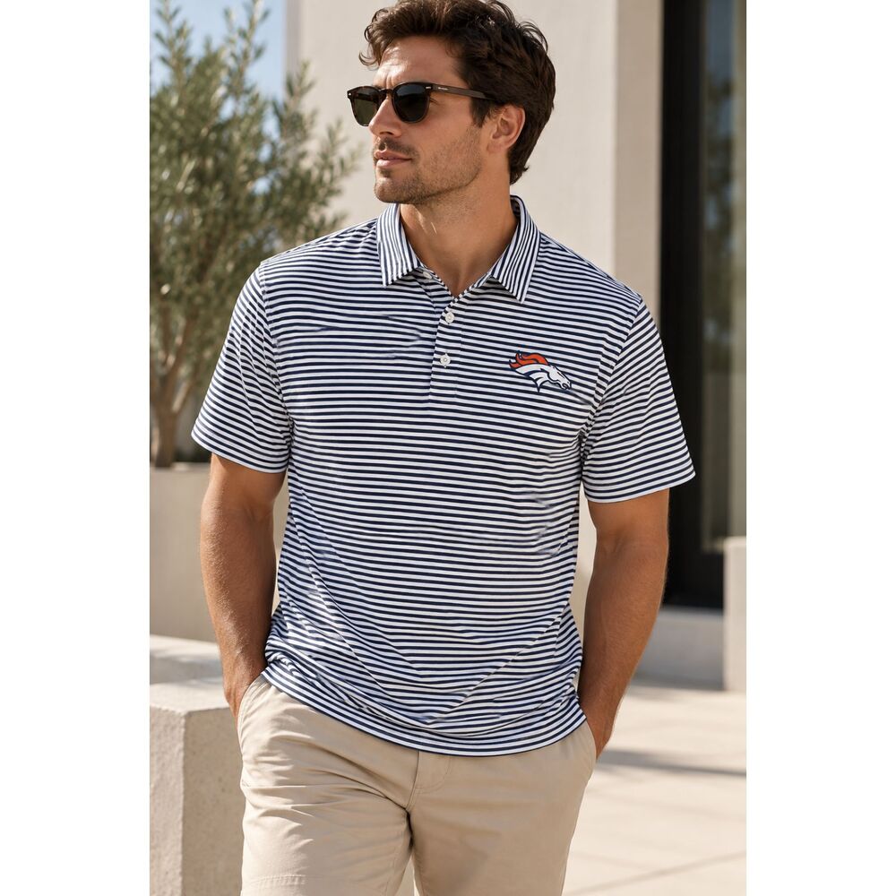 NWT Antigua Denver Broncos Striped Polo Shirt Men’s XL NFL Golf Performance